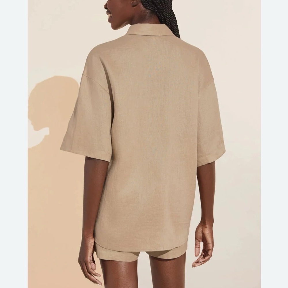 Eberjey Tan Linen Oversized Button Down Shirt Medium Minimalist Summer - Picture 5 of 8